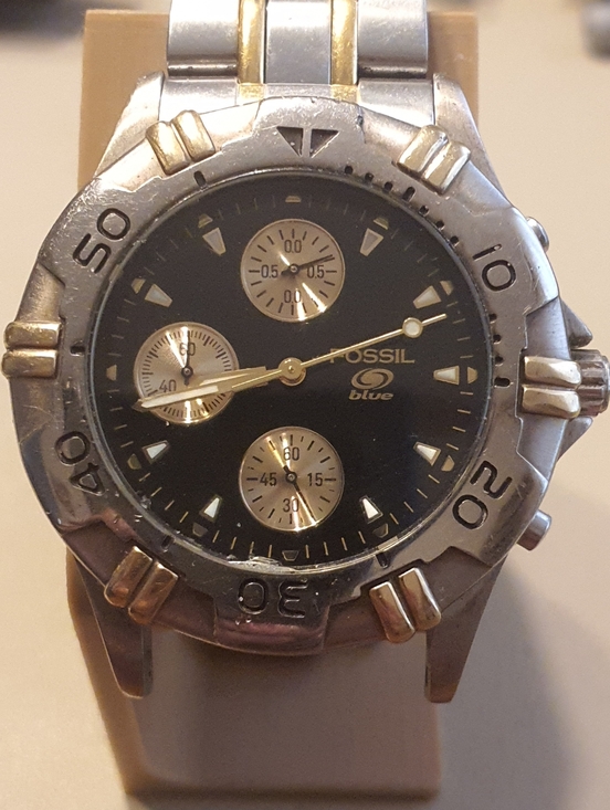 Fossil Other - Vtg Fossil Blue CH-2665 2 Tone/Black Stainless Steel Chronograph Men's Watch